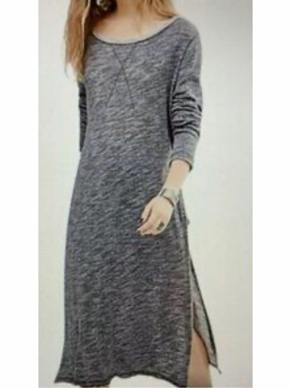 Free People Long Sleeve Midi Dress with Slits Heather Grey